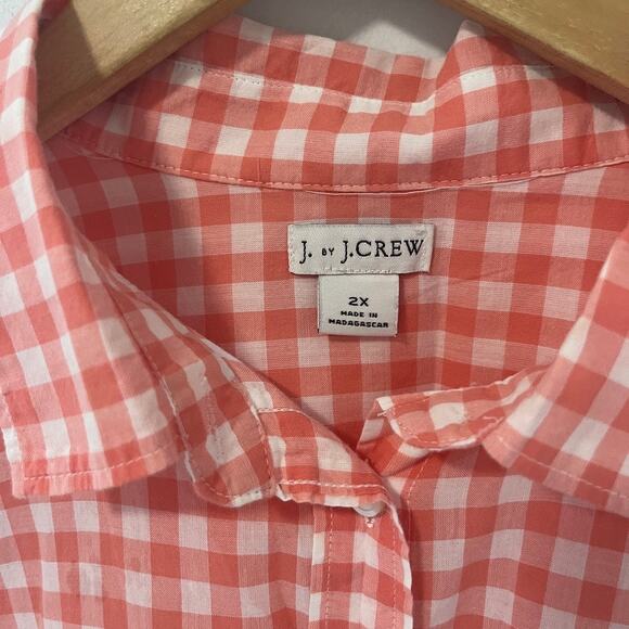 J. Crew Burnt Orange & White Gingham Print Long Sleeve Button Up Size 2X - Picture 4 of 7